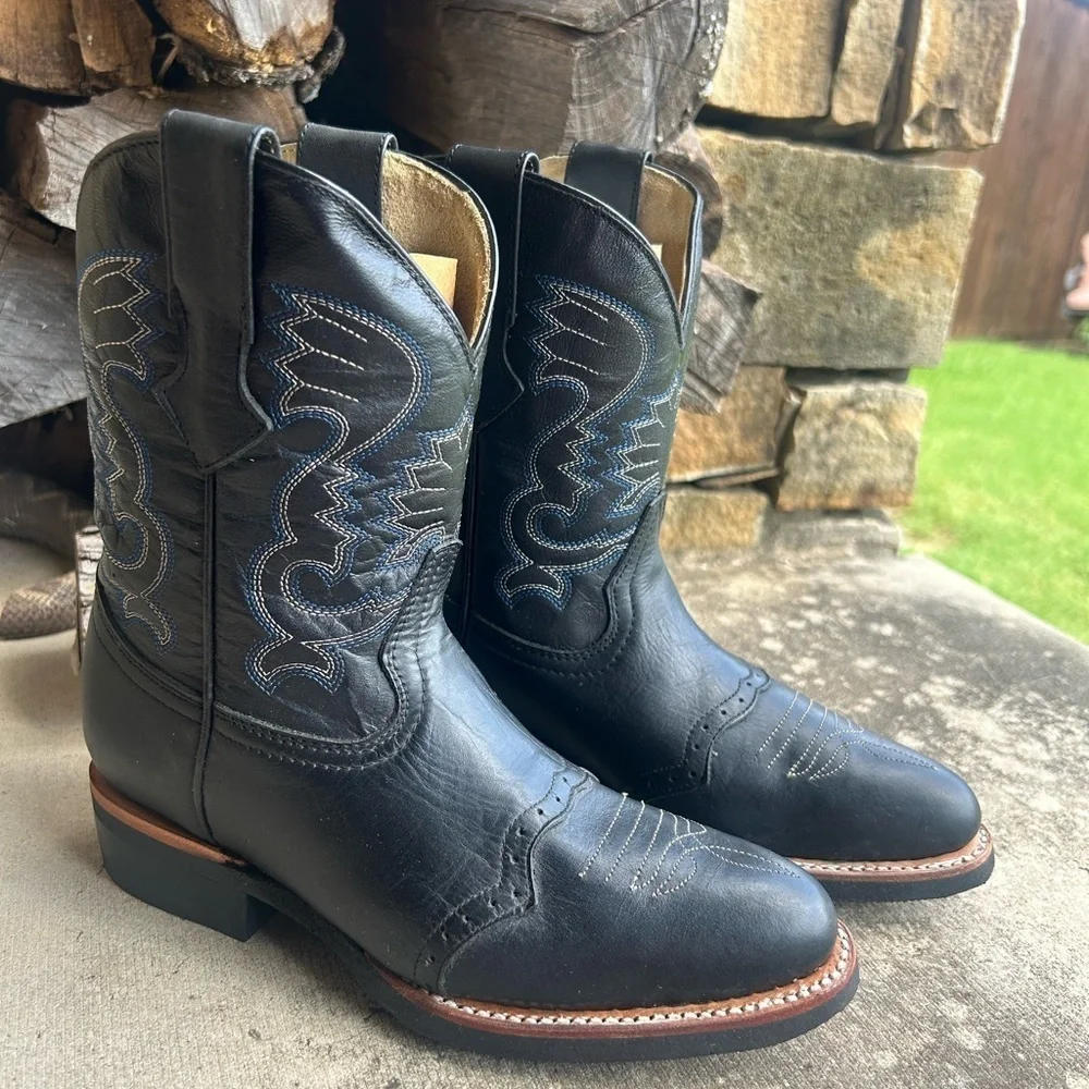 Cowboy kids black leather western Rodeo boots NWB Sz-21 (US‎ 2) locBB